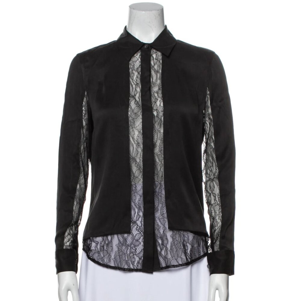 Equipment Silk Lace Long Sleeve Button-Up Top
